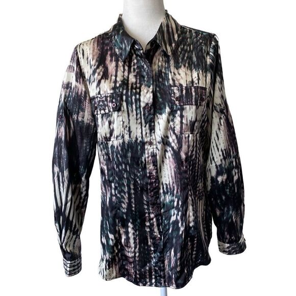 Calvin Klein Button Down Blouse Long Sleeve Abstract - Picture 1 of 14